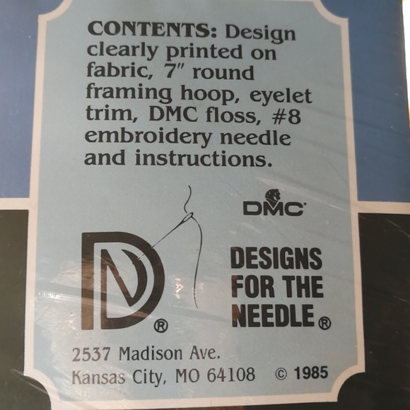 Vintage Cross Stitch 7" Stamped Blue Floral - Picture 6 of 6